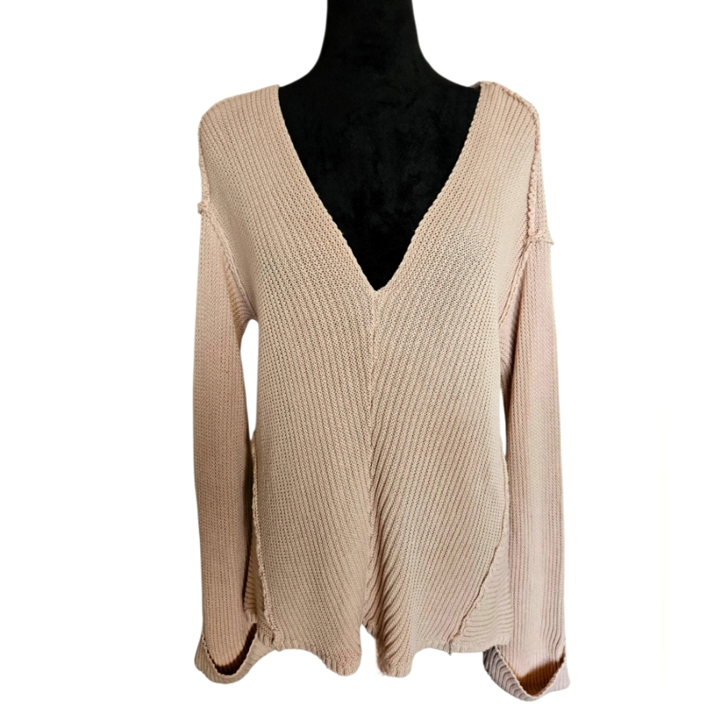 Princess Polly Women's Beige V-Neck Flowy Knit Sweater Size L